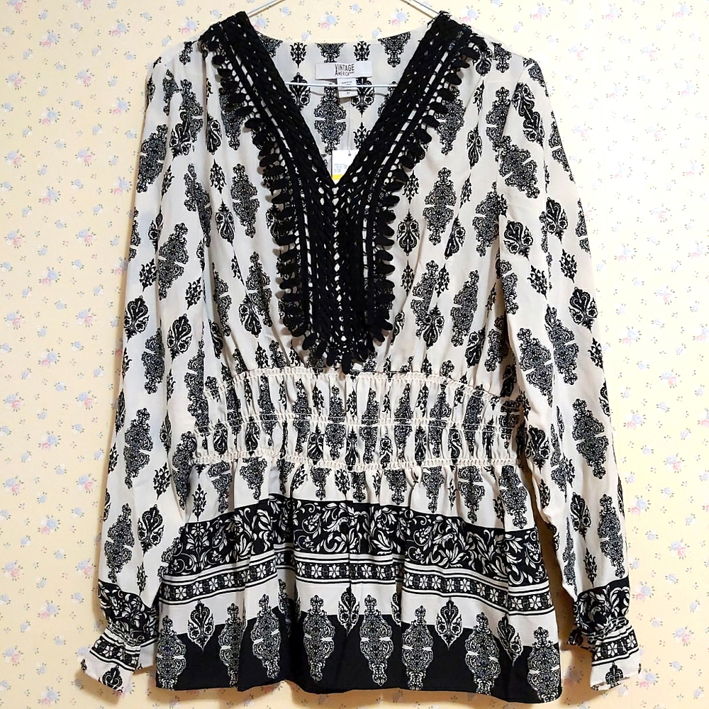 Vintage America Long Sleeve Blouse size M